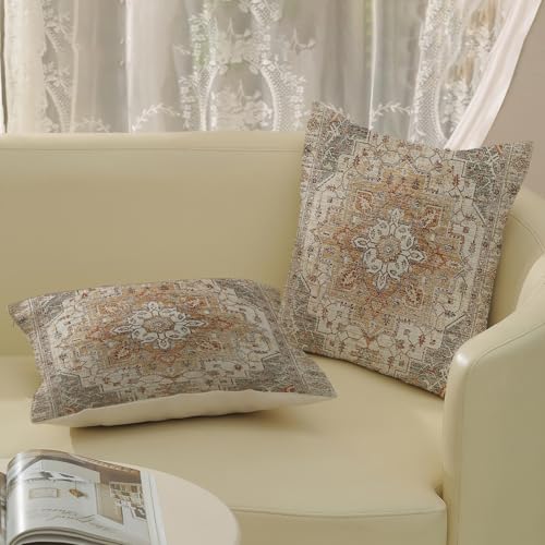Boho Pillow Covers 16x16 Inch 2 Pcs Vintage Burnt Orange Grey Beige Carpet Pattern Ethnic Decor Throw Pillows Retro Outdoor Farmhouse Decoration Pillowcase Linen Cushion Cover for Couch Sofa - color: Burnt Orange Grey Boho, size: 16" x 16" (Pack of 2)