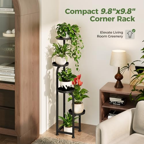 Bamworld Tall Plant Stand Indoor Outdoor, Corner Metal Flower Pot Stands for Multiple Plants, 4 Tier Heavy Duty Plant Shelf for Patio Garden Balcony Living Room Bedroom(Patent Design) - color: Matte Black, style: Spiral 4Tier