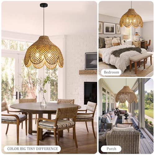 Rattan Pendant Light Fixtures,18.11" Boho Seagrass Pendant Light,3-Light Hand Woven Water Plants Rattan Chandelier for Dining Living Bedroom Kitchen Farmhouse - color: Black, size: 18.11" 3-Light