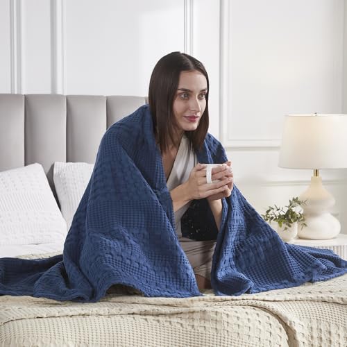 VHC Brands 100% Cotton Waffle Weave Navy Blue Throw 50x60, Decorative Cotton Throw Blanket, Boho Farmhouse Bedroom, Living Room Decor for Bed, Couch, or Sofa - color: Navy Blue, size: Throw (50"x60")