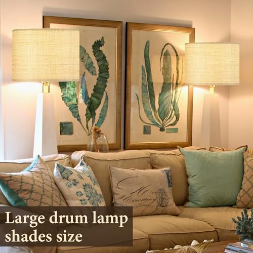 GO&SO Large Drum Lamp Shades Woven Lampshades Barrel Shape, 16" L x 12" H (E26 Spider),Farmhouse Lampshades For Floor Lamps & Table Lamps, Hand Crafted Replacement Lamp Shade, Easy Assembly Required - color: Hand-woven fabric, size: 16*16*12IN-1PC