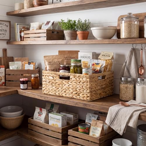 GRANNY SAYS Wicker Storage Baskets for Shelves, Extra Large Water Hyacinth Wicker Basket, Woven Baskets for Storage, Rectangular Shelf Baskets with Handles for Pantry Shelves,1-Pack - color: Natural (Water Hyacinth), size: 16 ½"L x 13"W x 7 ½"H
