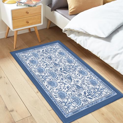 Blue Floral Rugs 2x3 Spring Summer Boho Flowers Decorative Indoor Outdoor Doormat Small Non-Slip Low Pile Front Door Mat Area Throw Rugs for Living Room Bedroom Home Decor - color: Blue Floral