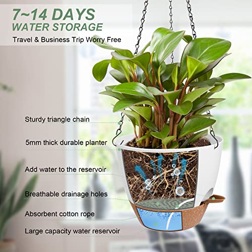 Vanslogreen Hanging Planters for Indoor Outdoor Plants, 2 Pack Self Watering Hanging Pot with Drainage Holes & Removable Tray (White, 8'') - color: White, size: 8''