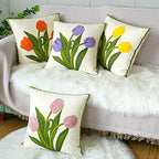 vctops Farmhouse Tulip Cotton Tufted Throw Pillow Cover Spring Floral Embroidery Pillowcase Soft Square Cushion Case for Sofa Couch Bed Chair (Yellow,18"x18") - color: Yellow