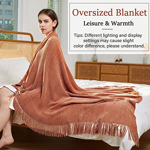 Blagic Knitted Throw Blanket for Couch Soft Farmhouse Boho Throw Blanket with Tassels Home Decorative Lightweight Throw Blankets,Maple Brown Throws for Bed/Chair/Sofa, Stripe Textured,60" W x 80" L - color: E-orange Rust, size: 60 × 80 in