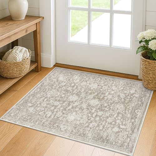 KILOCOCO Moroccan Small Area Rug 2x3 Entryway Rugs Printed Vintage Floral Washable Rug Non-Slip Kitchen Indoor Door Mat, Accent Throw Small Rugs for Laundry Room Bedroom Entrance, Beige - color: Beige/White, size: 2' x 3' (Rectangular)