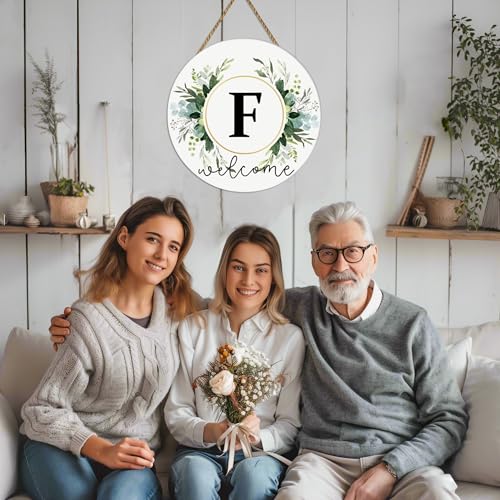 Monogram Letter F Wreaths for Front Door Wreath Wooden Welcome Sign for Front Door Decor Floral Family Last Name Initial House Warming Spring Summer Porch Rustic Wall Home Kitchen Boho Decorations - color: Letter F