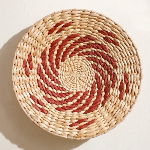 homeemoh Boho Round Hand Woven Wall Basket Decor, Seagrass Rattan Wicker Farmhouse Hanging Baskets Flat Wall Art for Kitchen Living Room Bedroom, 1 Pcs 11.81" - color: Style8( 11.81")