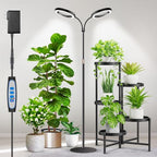 Aumtrly Large Plant Light for Indoor Plants, 2 Head Full Spectrum Grow Light with 68" Adjustable Stand for Growing Large Tall Plants, Black Halo Floor LED Grow Lamp with 16 Hour Timer - size: 2 head 68inch/black