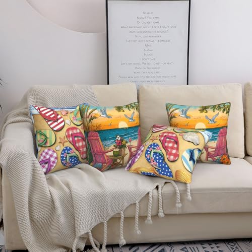Summer Coastal Throw Pillow Covers 18 X 18 Inch Set of 4 Decorative Cushion Cover Home Decor for Sofa Chair Couch Bedroom Living Room - color: Summer Coastal