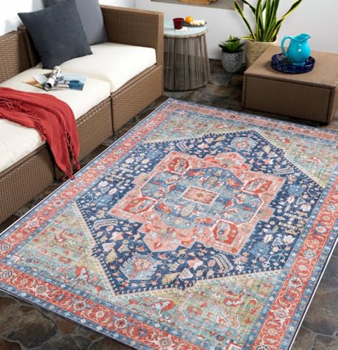 Navy Blue Distressed Vintage Medallion Washable Area Rug for Living Room Dining Kitchen Bedroom Nursery Playroom Traditional Carpet 2x3 Boho Antiqued Non Slip Large Indoor Carpet Bathmat - color: I, size: 2x3ft