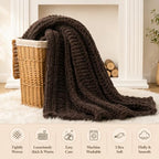 Battilo Chunky Knit Throw Blanket for Couch, Hand Made Chenille Throw Blanket, Super Soft Warm Cozy Brown Blanket for Bed, Sofa, Living Room, 50"x60" - color: Brown