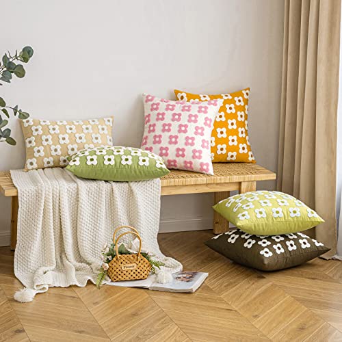 EMEMA Decorative Throw Pillow Covers Daisy Sun Flower Jacquard Pillowcase Cushion Case Square for Couch Sofa Bed Living Room Bedroom Set of 2, 16x16 Inch, Pink and White - color: A-pink and White, size: 16" x 16" (Pack of 2)