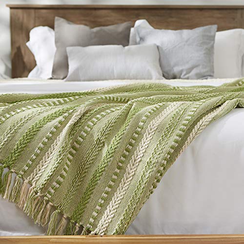 DII Braided Striped Decorative Throw Blanket, 50x60, Antique Green - color: Antique Green