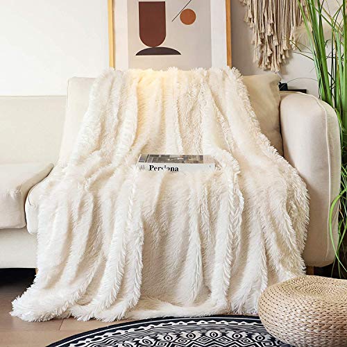 Tuddrom Decorative Extra Soft Faux Fur Blanket Twin Size 70" x 78",Solid Reversible Fuzzy Fluffy Cozy Plush Blanket for Couch Sofa Bed,Cream White - color: Cream White, size: Twin-70" x 78"