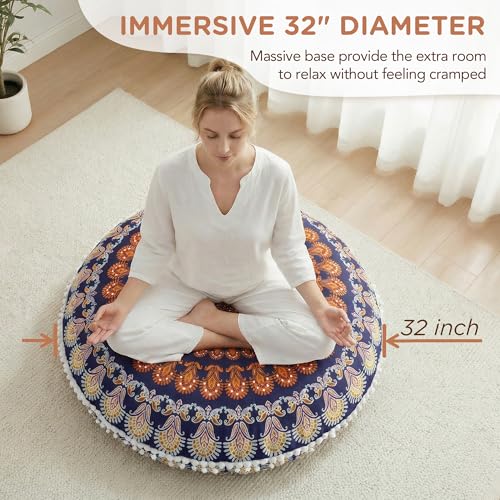 Codi Floor Pillows for Sitting Set of 2, Large Meditation Cushions for Adults with Memory Foam, Bohemian Mandala Round Seating for Outdoor Yoga and Living Room, Washable, 32 Inch, Yellow - color: Round | Yellow, size: 2 Count (Pack of 1)