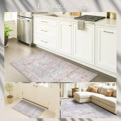 Fame Rugs Turkish Rug. Washable Vintage Oriental Antique Inspired Traditional Doormat Small Modern Area Rugs Luxury Entryway Entry Bedroom Bathroom Kitchen (403CC, 2'5 x 5') - color: 403cc, size: 2'6" x 5' (Rectangular)
