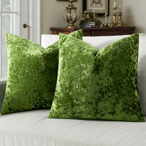 MIULEE Velvet Throw Pillow Covers Set of 2, Soft Neutral Decorative Spring Pillow Cases with Luxurious Textured Vintage Cushion Covers for Home Decor Couch Sofa Bed, Moss Green 18x18 inch - color: Moss Green, size: 18" x 18" (Pack of 2)