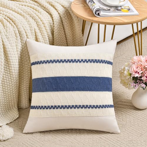 Fancy Homi Set of 2 Dusty Blue Vintage Decorative Throw Pillow Covers 16x16 Inch for Couch Bed Sofa Chair Bedroom, Rustic Retro Square Cushion Case, Modern Farmhouse Boho Living Room Decor Indoors - color: Dusty Blue, size: 16" x 16" (Pack of 2)