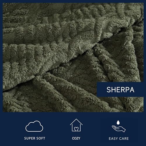 Nautica - Throw Blanket, Soft Cable Knit Sherpa Bedding, Cozy Home Decor for Bed or Couch (Declan Green, 50" x 60") - color: Declan Green