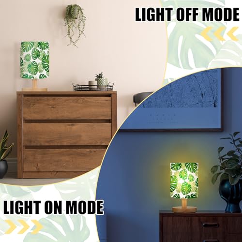 VIHOSE Jungle Animal Table Lamp Bedside Table Lamp Monstera Palm Leaves Vintage Nightstand Light with Linen Fabric Shade Solid Wood Base Decoration for Living Room Bedroom Desk Dorm - style: Palm Leaves