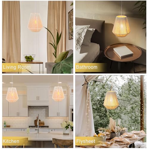 JHY DESIGN Set of 2 Battery Powered Lamp 8" H Braided Cotton Rope Decorative Pendant Lamp Battery Light with 6 Hours Timer for Bar Bedroom Patio Indoor Outdoor Living Room - size: 8 inches, Set of 2