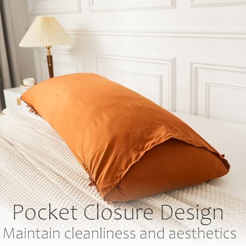 Move Over Burnt Orange Body Pillow Cover Macrame Grid Tassel Body Pillow Case Cover Boho Chic Decorative Pillow Case Covers 20x54 Soft Washed Microfiber Rust Long Pillowcase for Bed - color: Rust Tassel, size: Body, 20" x 54" (Pack of 1)