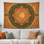 Water Lily and Sun Orange Green Tapestry, Floral Mandala Bohemian Decorative Wall Hanging, Aesthetic Tapestries for Living Room, Bedroom, Meditation 80x60 Inch - size: 80x60 Inch