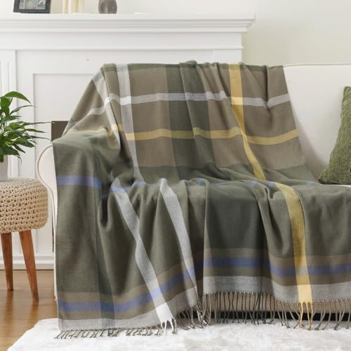 BATTILO HOME Olive Green Plaid Throw Blanket for Couch - Army Green Plaid Blanket Buffalo Checkered Blankets - Lightweight Farmhouse Outdoor Throw Blankets for Bed, Sofa 50"x60" - color: Army Green