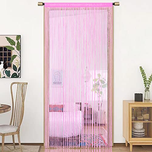 HSYLYM Spaghetti String Curtains for Doorways Privacy Door Frame Tassel Hippy Wall Kitchen Hallway Boho Fringe Curtain Hanging Door Room Dividers Decor 1 Panel（39×79in/100×200cm,Pink） - color: Pink, size: 39"W x 79"L (Pack of 1)
