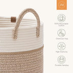 LA JOLIE MUSE Woven Rope Storage Baskets - Tall Cotton Laundry Basket, Kids Toy & Nursery Clothes Hamper - XL - color: White & Desert, size: XL