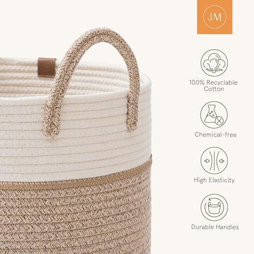 LA JOLIE MUSE Woven Rope Storage Baskets - Tall Cotton Laundry Basket, Kids Toy & Nursery Clothes Hamper - XL - color: White & Desert, size: XL