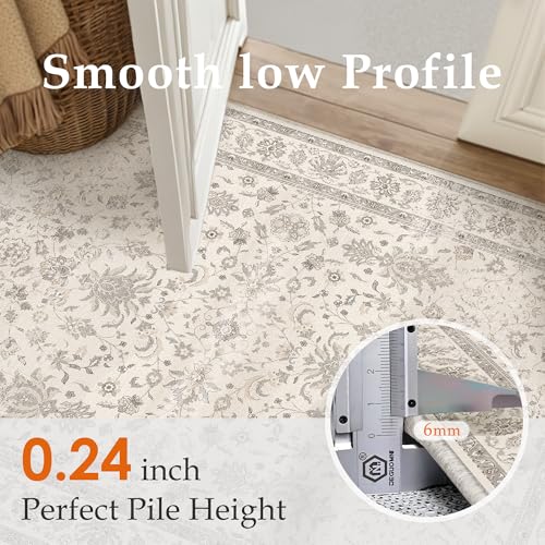 PureCozy 2x6 Runner Rug Beige Washable Hallway Vintage Carpet Kitchen Small Long Non Slip Stain Soft Resistant Low Pile Thin Boho Accent Indoor Throw Rug for Bedroom Laundry Living Room - color: Oriental Beige, size: 2' x 6' (Runner)