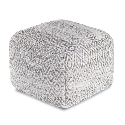 Anji Mountain Pouf Ottoman Foot Rest, Handmade Ottoman Pouf, Comfortable Foot Stool, Decorative Floor Seating for Living Room Decor, Bedroom & Home Décor Accent - Silvered