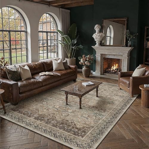 HUGEAR 6x9 Area Rugs Retro Brown Washable Rug for Living Room Vintage Boho Bedroom Rug No Shedding Soft Durable Low Pile Carpet Non Slip Indoor Home Decor Floor Mat - color: Taupe Brown, size: 6' x 9' (Rectangular)