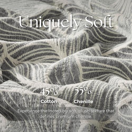 DOWN HOME Chenille Cotton Throw Blanket for Couch, Lightweight Boho Blanket for Bed Sofa Chair Living Room Outdoor Soft Woven Decorative Blanket with Tassel Gift Grey Leaves 50"x70" - color: Grey, size: 50"x70"