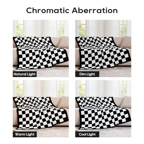 Checkered Throw Blanket, Black Soft Cozy Fluffy Knitted Throw Blankets for Couch, Sofa, Bed, Chair, Warm Fuzzy Travel Picnic Lightweight Plaid Blanket, 50x70 inches - color: Black White, size: 50×70 Inch