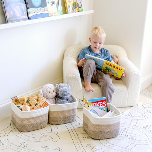 NaturalCozy Storage Cubes 9”x9”x7”Cotton Rope Woven Baskets for Organizing 3-Pack | 9 Inch Cube Storage Bin | Small Basket for Shelf Nursery, Pantry, Decorative Plant, Bathroom Closet, Toy Gift - color: 3-Tone Brown
