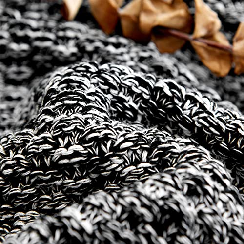 Longhui bedding 100% Cotton Knitted Throw Blanket – Black White, Soft & Cozy, Machine Washable, 51"x63" – Perfect for Living Room, Couch, Sofa, Bed or Travel - color: Black White, size: 51" x 63", Standard