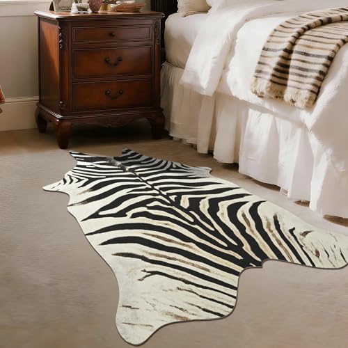 BENRON Zebra Print Area Rug, Black and White Rugs for Living Room Bedroom, Cute Animal Hides and Skins for Kids Nursery Home Decor, 2.3 x 3.6 ft - color: Black/Ivory/Brown, size: 2'4" x 3'7" (Irregular)