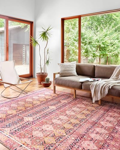 Loloi Layla Collection LAY-15 Magenta/Multi 2'-3" x 3'-9" .13" Thick Accent Rug, Soft, Durable, Vintage Inspired, Distressed, Low Pile, Non-Shedding, Easy Clean, Printed, Living Room Rug - color: Magenta / Multi, size: 2'3" x 3'9" (Rectangular)