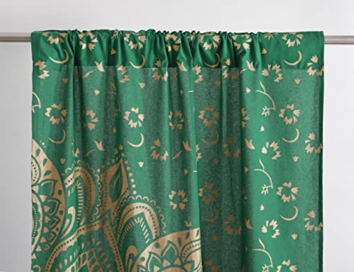 Popular Handicrafts Printed Curtains for Living Room Set of 2 Indian Hippie Bohemian Beautiful Ombre Color Mandala Curtain for Bedroom Panels Green Gold 25 x 74 Inches - color: Green Dye Gold, size: 25"W x 74"L (Pack of 2)