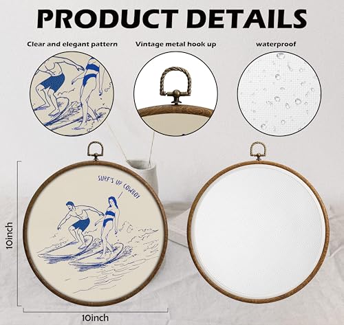 Western Coastal Cowboy Wall Decor, Coastal Cowgirl Room Decor, Printed Canvas Wall Hanging for Bedroom Kitchen Office, Round Wall Decoration, Living Room Wall Art, Circular Wall Hanging with Hooks,7 - color: Western CoastalCoastal06