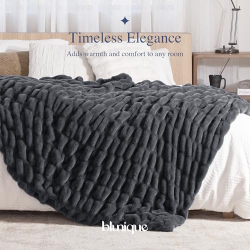 Ultra Soft Cozy Faux Fur Throw Blanket, Fuzzy Plush Thick Bubble Blanket, Oversize Luxury Fluffy Blanket for Couch, Sofa, Bedroom, and Living Room,50x60 Inches,Double Sided Charcoal Gray - color: Double Sided-charcoal Gray, size: Throw
