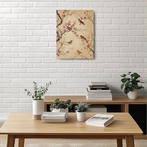 Vintage Birds Flowers Canvas Wall Art, Traditional Persian Birds Bohemian Wall Decor Framed Prints for Kitchen Living Room Bedroom Home Office Apartment Decor, Housewarming Gifts 11.5x15 Inch - color: Multi 1382