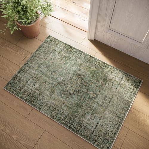 Machine Washable Throw Rugs for Entryway: Door Mat Indoor Entrance 2x3 Small Rug Stain Resistant Non-Slip Low Pile Soft Carpet for Kitchen Front Door Indoor Entrance Entry Bedroom - color: Black and Green, size: 2' x 3' (Rectangular)
