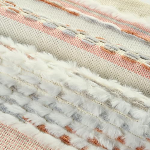 FUTEI Pack of 2 Boho Chenille Decorative Throw Pillow Covers 20x20 Inch Soft Plush Tufted Striped Textured Cushion Case,Farmhouse Accent for Couch Bed Living Room, Grey Blue Coral - color: Grey Blue+coral, size: 20" x 20" (Pack of 2)