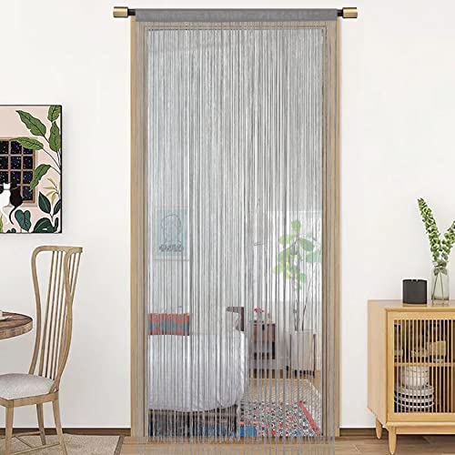 HSYLYM Spaghetti String Curtains for Doorways Privacy Door Frame Tassel Hippy Wall Kitchen Hallway Boho Fringe Curtain Hanging Door Room Dividers Decor 1 Panel（39×110in/100×280cm,Grey） - color: Grey, size: 39"W x 110"L (Pack of 1)