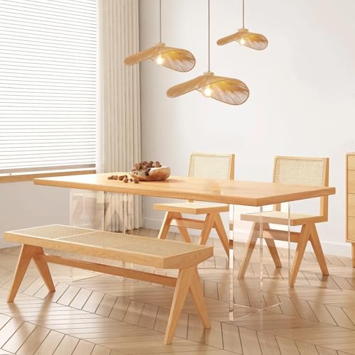 Rattan Hanging Lamp Boho Pendant Light Fixture Modern Style Hanging Light Bohia Natural Bamboo Handmade Hanging Lighting Set of 3 - size: 14"+19.7"+23.6"-3pcs